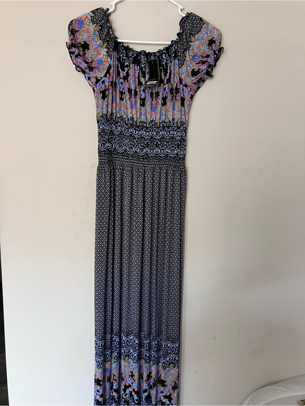 Black Floral Boho Maxi Dress with Puff Sleeves